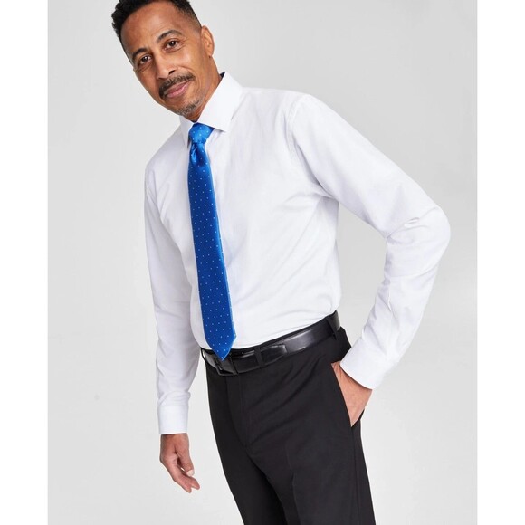 Tayion Collection Men's Slim fit Long Sleeve Button-Up Shirt White XXL 18-18.5 - Picture 2 of 7